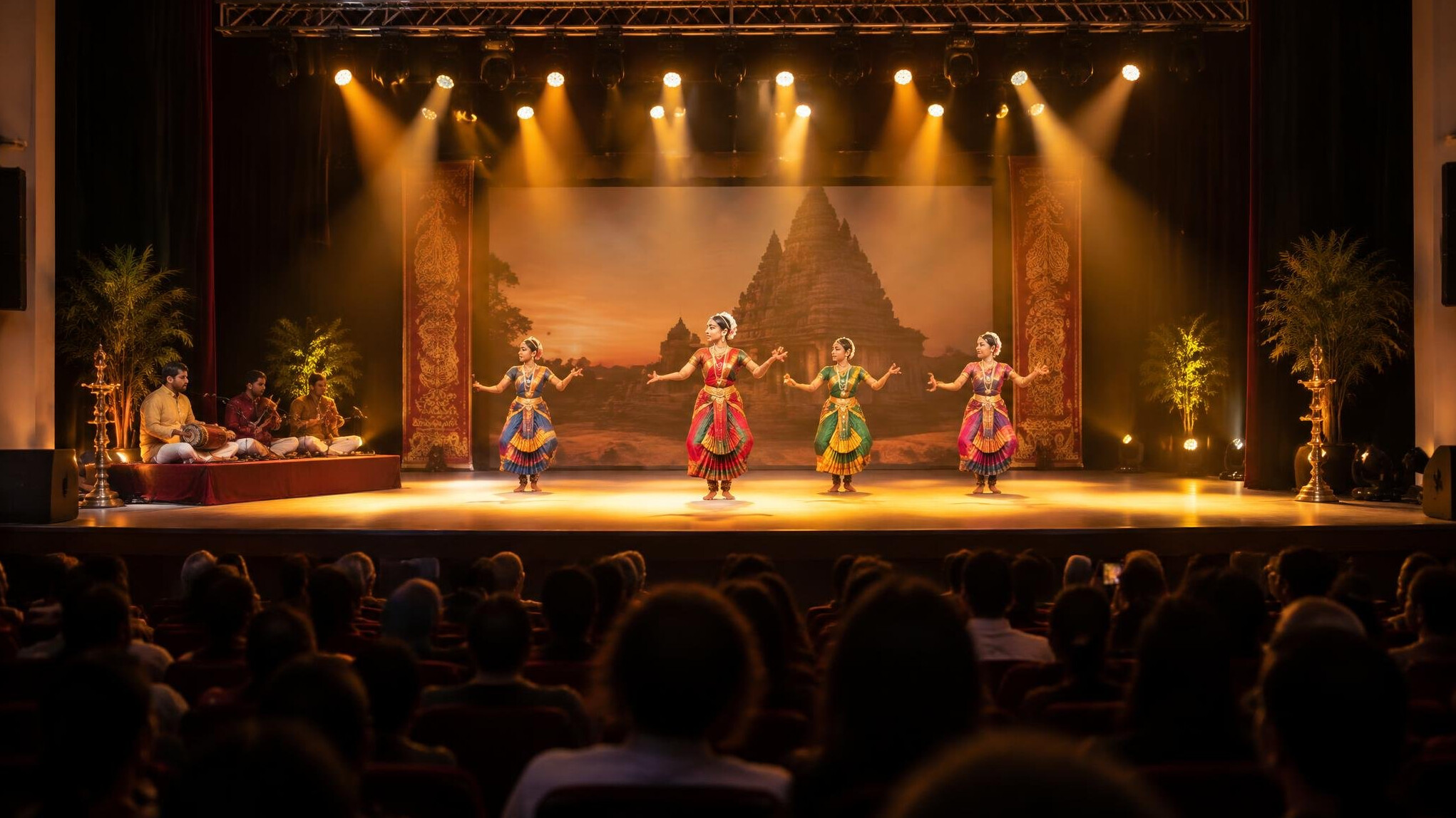 Stage with lights and an audience at a cultural event