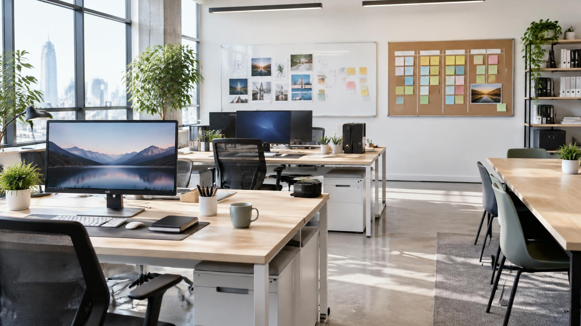 Bright modern office workspace with desks