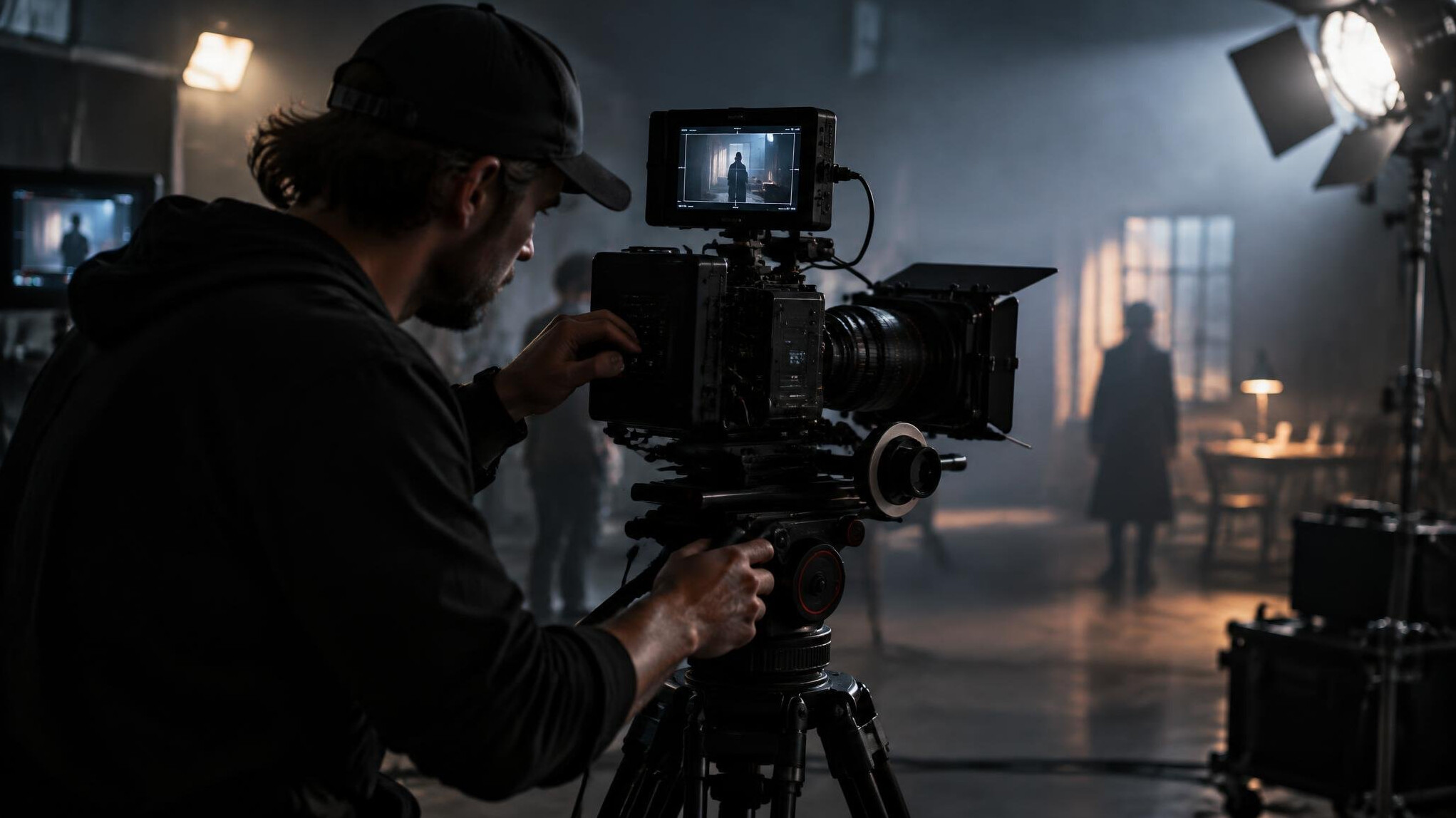 Camera operator filming on a set