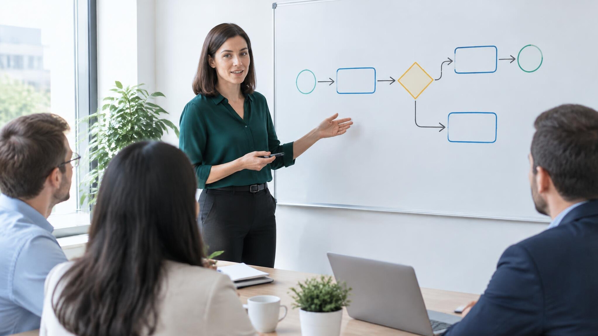 Trainer presenting a workflow on a whiteboard