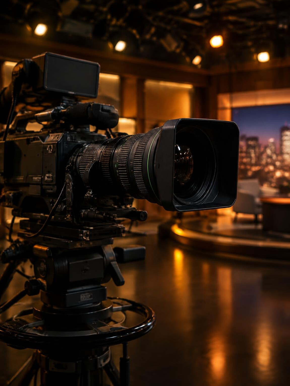 Professional camera with a large lens on a studio set